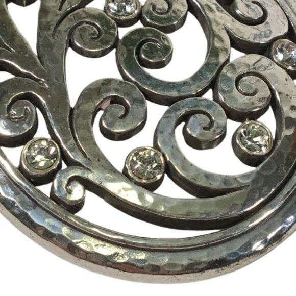 BRIGHTON Large Filagree Pendant Medallion w/ Crystals Double Chain Necklace Vtg - Picture 2 of 13